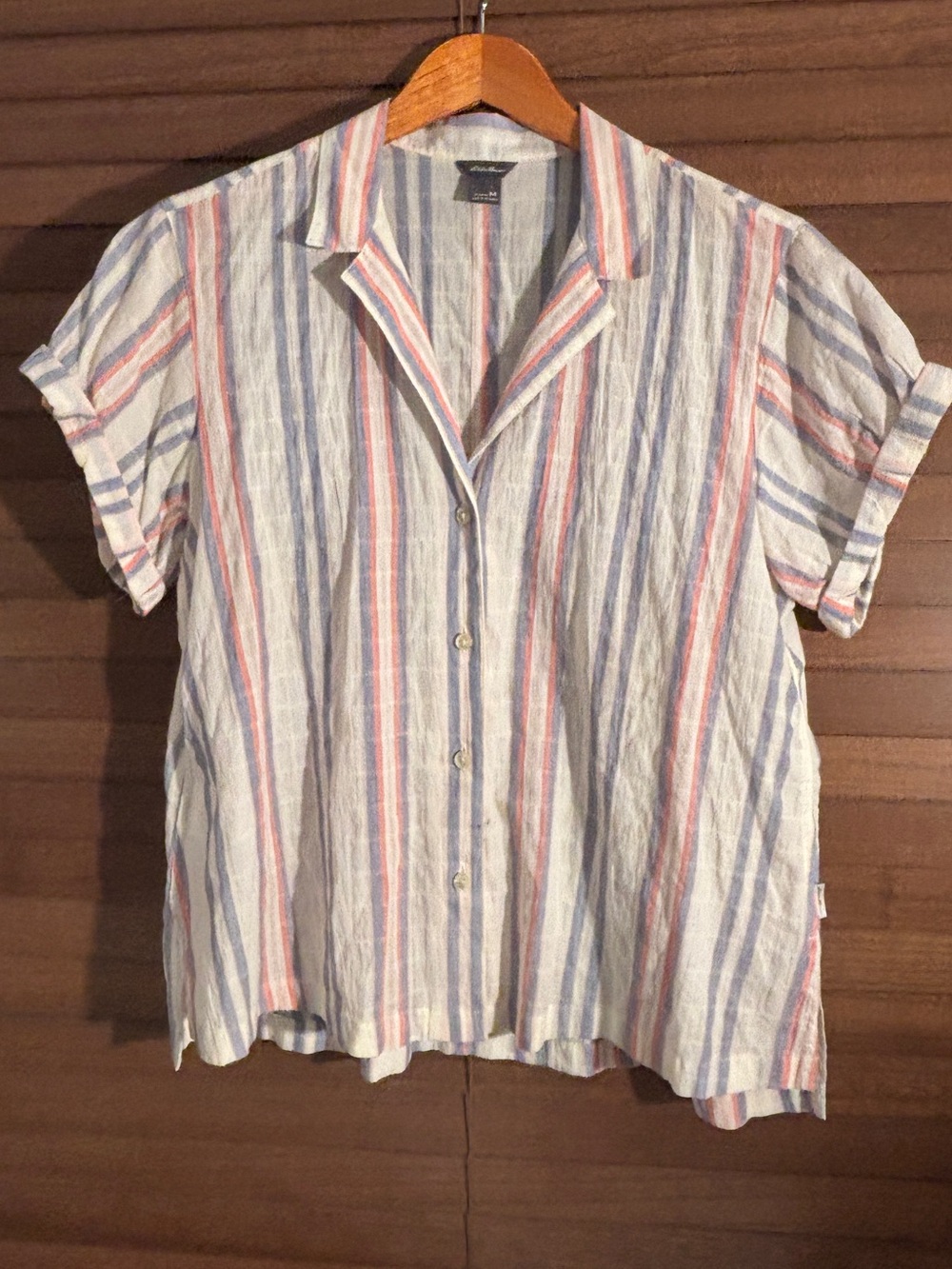Eddie Bauer Striped Short Sleeve Camp Shirt Cotton Button Up Multi Color